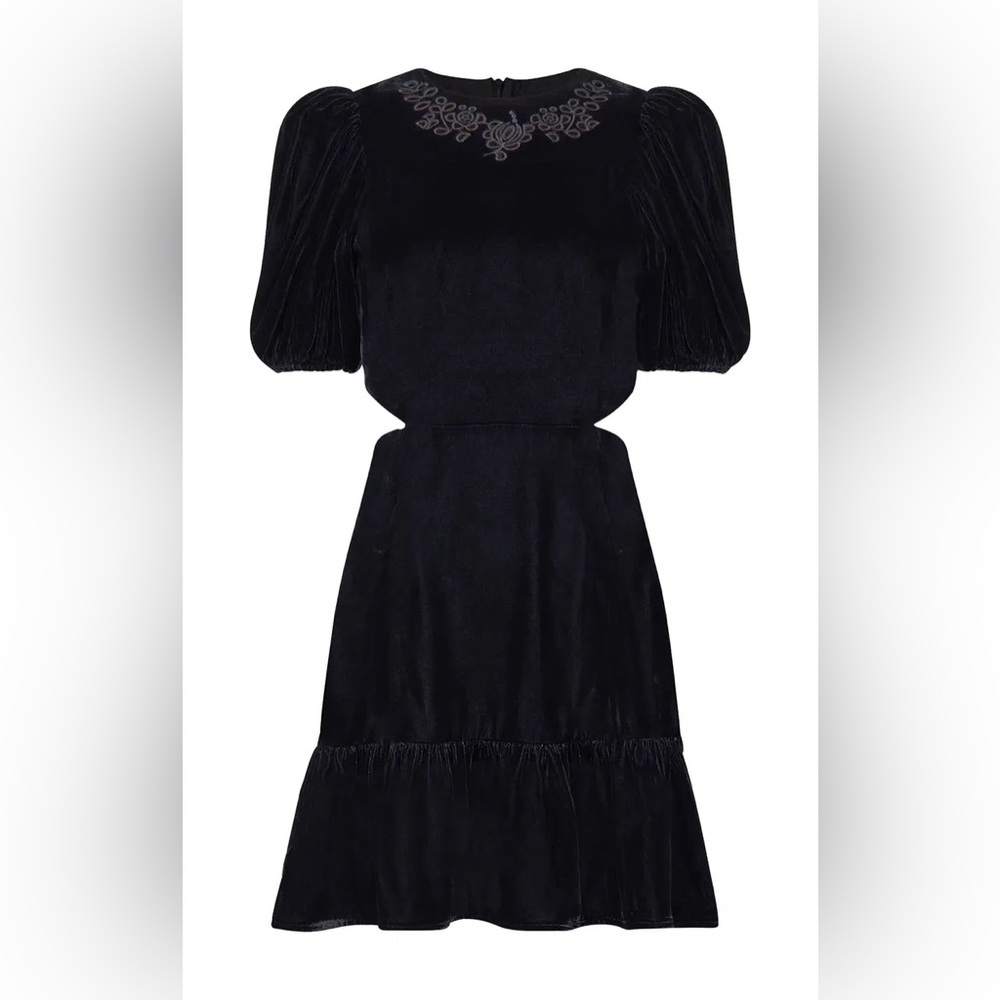 French Connection Women Black Embroidered Cutout Velvet Minidress Size 10